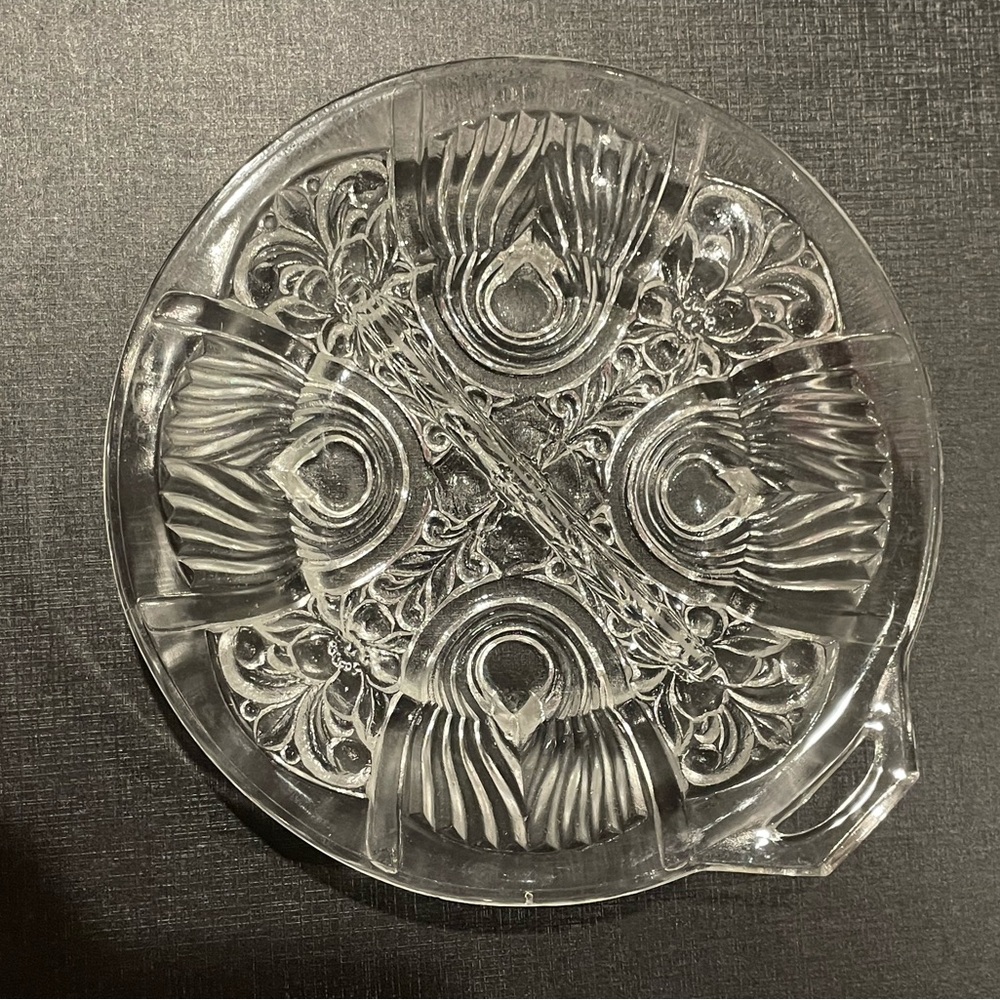 Vintage Indiana Glass Killarney Clear Glass Divided Relish Dish One Handle